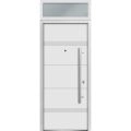 Front Exterior Prehung Steel Door / Deux 1705 White Enamel / Transom Black Window / Stainless Inserts Single Modern Painted-W36" x H80+16"-Left-hand Inswing White