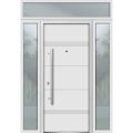 Front Exterior Prehung Steel Door / Deux 1705 White Enamel / 2 Sidelight and Transom Black Window / Stainless Inserts Single Modern Painted-W16+36+16" x H80+16"-Left-hand Inswing White