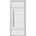 Front Exterior Prehung Steel Door / Deux 1705 White Enamel / Stainless Inserts Single Modern Painted White