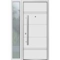 Front Exterior Prehung Steel Door / Deux 1705 White Enamel / Sidelight Exterior Black Window / Stainless Inserts Single Modern Painted-W36+16" x H80"-Right-hand Inswing White