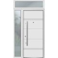 Front Exterior Prehung Steel Door / Deux 1705 White Enamel / Sidelight and Transom Black Window / Stainless Inserts Single Modern Painted-W36+12" x H80+16"-Right-hand Inswing White