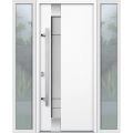 Front Exterior Prehung Steel Door / Deux 1713 White Enamel / 2 Sidelight Exterior Black Windows / Stainless Inserts Single Modern Painted-W16+36+16" x H80"-Right-hand Inswing White