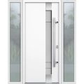 Front Exterior Prehung Steel Door / Deux 1713 White Enamel / 2 Sidelight Exterior Black Windows / Stainless Inserts Single Modern Painted-W16+36+16" x H80"-Left-hand Inswing White