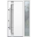 Front Exterior Prehung Steel Door / Deux 1713 Natural Oak / Sidelight Exterior Black Window /  Stainless Inserts Single Modern Painted-W36+12" x H80"-Right-hand Inswing White