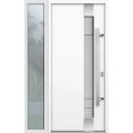 Front Exterior Prehung Steel Door / Deux 1713 White Enamel / Sidelight Exterior Black Window / Stainless Inserts Single Modern Painted-W36+12" x H80"-Left-hand Inswing White