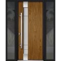 Front Exterior Prehung Steel Door / Deux 1713 White Enamel / 2 Sidelight Exterior Black Windows / Stainless Inserts Single Modern Painted-W16+36+16" x H80"-Right-hand Inswing Oak