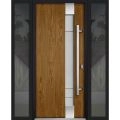 Front Exterior Prehung Steel Door / Deux 1713 White Enamel / 2 Sidelight Exterior Black Windows / Stainless Inserts Single Modern Painted-W16+36+16" x H80"-Left-hand Inswing Oak