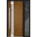 Front Exterior Prehung Steel Door / Deux 1713 White Enamel / Sidelight Exterior Black Window / Stainless Inserts Single Modern Painted-W36+14" x H80"-Right-hand Inswing Oak