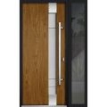 Front Exterior Prehung Steel Door / Deux 1713 White Enamel / Sidelight Exterior Black Window / Stainless Inserts Single Modern Painted-W36+16" x H80"-Left-hand Inswing Oak