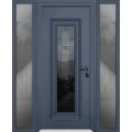 Front Exterior Prehung Steel Door / Ballucio 6644 Natural Oak / Black 2 Side Exterior Windows Sidelites/ Entry Metal Modern Painted W14+36+14" x H80" Left hand Inswing Gray Graphite