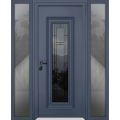 Front Exterior Prehung Steel Door / Ballucio 6644 Natural Oak / Black 2 Side Exterior Windows Sidelites/ Entry Metal Modern Painted W12+36+12" x H80" Right hand Inswing Gray Graphite