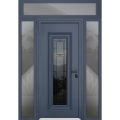 Front Exterior Prehung Steel Door / Ballucio 6644 Natural Oak / Black 2 Side and Top Exterior Window Sidelite / Entry Metal Modern Painted W16+36+16" x H80+16" Left hand Inswing Gray Graphite