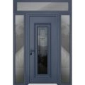 Front Exterior Prehung Steel Door / Ballucio 6644 Natural Oak / Black 2 Side and Top Exterior Window Sidelite / Entry Metal Modern Painted W16+36+16" x H80+16" Right hand Inswing Gray Graphite