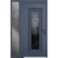 Front Exterior Prehung Steel Door / Ballucio 6644 Natural Oak / Black Side Exterior Window Sidelite / Entry Metal Modern Painted W36+16" x H80" Left hand Inswing Gray Graphite