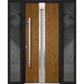 Front Exterior Prehung Steel Door / Deux 1744 Natural Oak / 2 Sidelight Exterior Black Windows / Stainless Inserts Single Modern Painted-W14+36+14" x H80"-Right-hand Inswing Oak