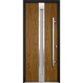 Front Exterior Prehung Steel Door / Deux 1744 Natural Oak / Stainless Inserts Single Modern Painted-W36" x H80"-Left-hand Outswing Oak