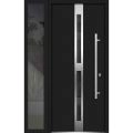 Front Exterior Prehung Steel Door / Deux 1755 Black Enamel / Sidelight Exterior Window / Stainless Inserts Single Modern Painted-W36+12" x H80"-Left-hand Inswing Black