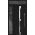Front Exterior Prehung Steel Door / Deux 1755 Black Enamel / Sidelight and Transom Window / Stainless Inserts Single Modern Painted-W36+14" x H80+16"-Left-hand Inswing Black