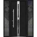 Front Exterior Prehung Steel Door / Deux 1755 Black Enamel / 2 Sidelight Exterior Windows / Stainless Inserts Single Modern Painted-W16+36+16" x H80"-Right-hand Inswing Black
