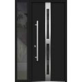 Front Exterior Prehung Steel Door / Deux 1755 Black Enamel / Sidelight Exterior Window / Stainless Inserts Single Modern Painted-W36+16" x H80"-Right-hand Inswing Black