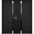 Front Exterior Prehung Aluminum Double Doors / Cynex 6777 Brown / Steel Metal Modern Painted W72"xH80" Left-hand Inswing  Black