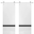 Sliding Double Barn Doors with Hardware | Planum 0012 Matte Grey and Aluminum Strips | 13FT Rail Hangers Sturdy Set | Modern Solid Panel Interior Hall Bedroom Bathroom Door-84" x 84" (2* 42x96) White