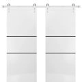 Sliding Double Barn Doors with Hardware | Planum 0014 Matte Grey and Aluminum Strips | 13FT Rail Hangers Sturdy Set | Modern Solid Panel Interior Hall Bedroom Bathroom Door-60" x 84" (2* 30x84) White