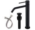 Brass Matte Black Vessel Sink Faucet, Single Handle Bathroom Faucet for Sink 1 Hole, Lavatory Vanity Tap Black Matte