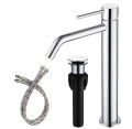 Brass Matte Black Vessel Sink Faucet, Single Handle Bathroom Faucet for Sink 1 Hole, Lavatory Vanity Tap Chrome