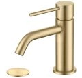 Brushed Nickel Faucet, Single Handle Bathroom Faucet for Sink 1 Hole, Lavatory Vanity Tap Gold