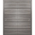 Sliding Closet Bypass Doors | Planum 0015 Ginger Ash and Aluminum Strips | Sturdy Top Mount Rails Moldings Trims Hardware Set | Wood Solid Bedroom Wardrobe Doors -36" x 84" (2* 18x84) Ginger Ash