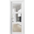 Solid Interior French | Lucia 2555 Matte Black with Clear Glass | Single Regular Panel Frame Trims Handle | Bathroom Bedroom Sturdy Doors White
