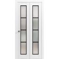 Sliding Closet Bi-fold Doors | Planum 2132 Matte Black with Frosted Glass and Aluminum Strips | Sturdy Tracks Moldings Trims Hardware Set | Wood Solid Bedroom Wardrobe Doors White