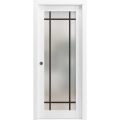 Sliding Pocket Door with Frosted Tempered Glass | Planum 2112 White Silk and Aluminum Strips | Kit Trims Rail Hardware | Solid Wood Interior Bedroom Bathroom Closet Sturdy Doors-28" x 80" White