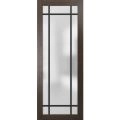 Slab Barn Door Panel Frosted Glass Lite | Planum 2112 White Silk and Aluminum Strips | Sturdy Finished Modern Doors | Pocket Closet Sliding Chocolate Ash