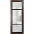 Slab Barn Door Panel Frosted Glass Lite | Planum 2132 Matte Black and Aluminum Strips | Sturdy Finished Modern Doors | Pocket Closet Sliding -28" x 80" Chocolate Ash