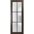 Slab Barn Door Panel | Planum 2122 Chocolate Ash with Frosted Glass and Aluminum Strips | Sturdy Finished Doors | Pocket Closet Sliding Chocolate Ash
