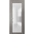Solid French Door | Planum 2102 Ginger Ash with Frosted Glass | Single Regular Panel Frame Trims Handle | Bathroom Bedroom Sturdy Doors  Ginger Ash