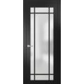 Solid French Door | Planum 2112 Chocolate Ash with Frosted Glass and Aluminum Strips | Single Regular Panel Frame Trims Handle | Bathroom Bedroom Sturdy Doors Black Matte