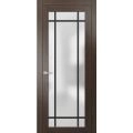 Solid French Door | Planum 2112 Chocolate Ash with Frosted Glass and Aluminum Strips | Single Regular Panel Frame Trims Handle | Bathroom Bedroom Sturdy Doors Chocolate Ash