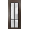 Solid French Door | Planum 2122 Matte Black with Frosted Glass and Aluminum Strips | Wood Solid Panel Frame Trims | Closet Bedroom Sturdy Doors Chocolate Ash