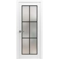 Solid French Door | Planum 2122 Matte Black with Frosted Glass and Aluminum Strips | Wood Solid Panel Frame Trims | Closet Bedroom Sturdy Doors White