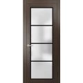 Solid French Door Frosted Glass | Planum 2132 Matte Black and Aluminum Strips | Single Regular Panel Frame Trims Handle | Bathroom Bedroom Sturdy Doors -32" x 96" Chocolate Ash