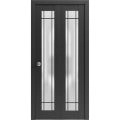 Sliding Closet Bi-fold Doors | Planum 2112 Matte Black with Frosted Glass and Aluminum Strips | Sturdy Tracks Moldings Trims Hardware Set | Wood Solid Bedroom Wardrobe Doors Black Matte