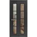 Sliding Closet Bi-fold Doors | Lucia 2466 Matte Black with Clear Glass and Aluminum Strips | Sturdy Tracks Moldings Trims Hardware Set | Wood Solid Bedroom Wardrobe Doors Black Matte
