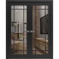 Solid French Double Doors Clear Glass | Lucia 2266 Matte Black and Aluminum Strips | Wood Solid Panel Frame Trims | Closet Bedroom Sturdy Doors-72" x 96" (2* 36x96) Black Matte