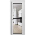 Solid French Door Clear Glass | Lucia 2466 Matte Black and Aluminum Strips | Single Regular Panel Frame Trims Handle | Bathroom Bedroom Sturdy Doors -42" x 80" White