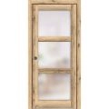 Sliding French Pocket Door with Frosted Glass | Lucia 2552 Black Matte | Kit Trims Rail Hardware | Solid Wood Interior Bedroom Sturdy Doors-36" x 96" Oak