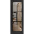 Slab Barn Door Panel Lite | Lucia 2366 Matte Black with Clear Glass and Aluminum Strips | Sturdy Finished Modern Doors | Pocket Closet Sliding Black Matte