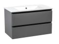 Modern Wall-Mount Bathroom Vanity with Washbasin | Edison Gray Matte Collection | Non-Toxic Fire-Resistant MDF-34" Gray Matte